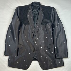 Circle S Western Jacket Blazer Men's 54L Black Yokes Rhinestones Tux Jacket